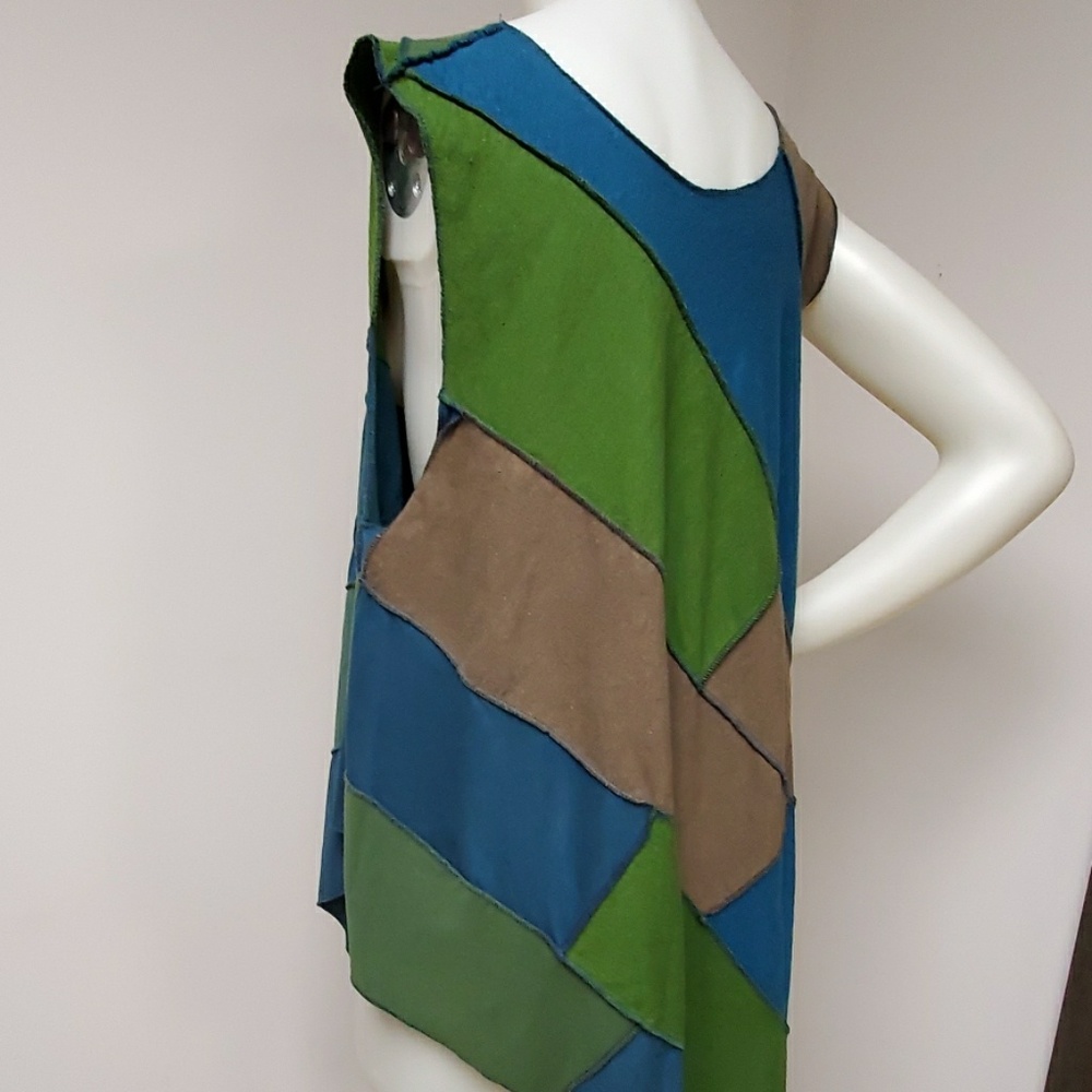 Pullover Sleeveless Razor Cut Patchwork Hemp Tuni… - image 7